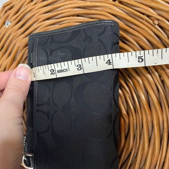 COACH Signature C Black Logo Jacquard Leather TRIFOLD Wallet Change Purse Canvas - Picture 2 of 9